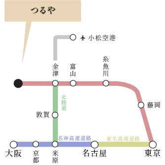 東京・大阪・名古屋・小松空港などからお車でお越しの場合の道路案内図