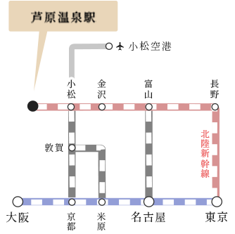東京・大阪・名古屋・小松空港などから電車でお越しの場合の道路案内図